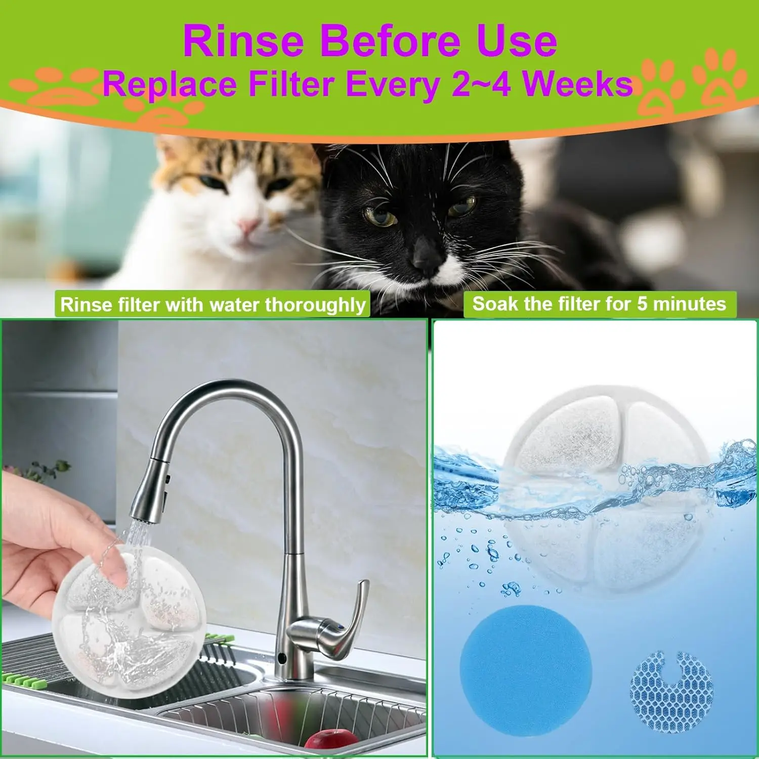 Distributeur d\'eau en acier inoxydable pour animaux de compagnie, fontaine à eau pour chat, remplacement de livre de charbon actif, accessoires pour