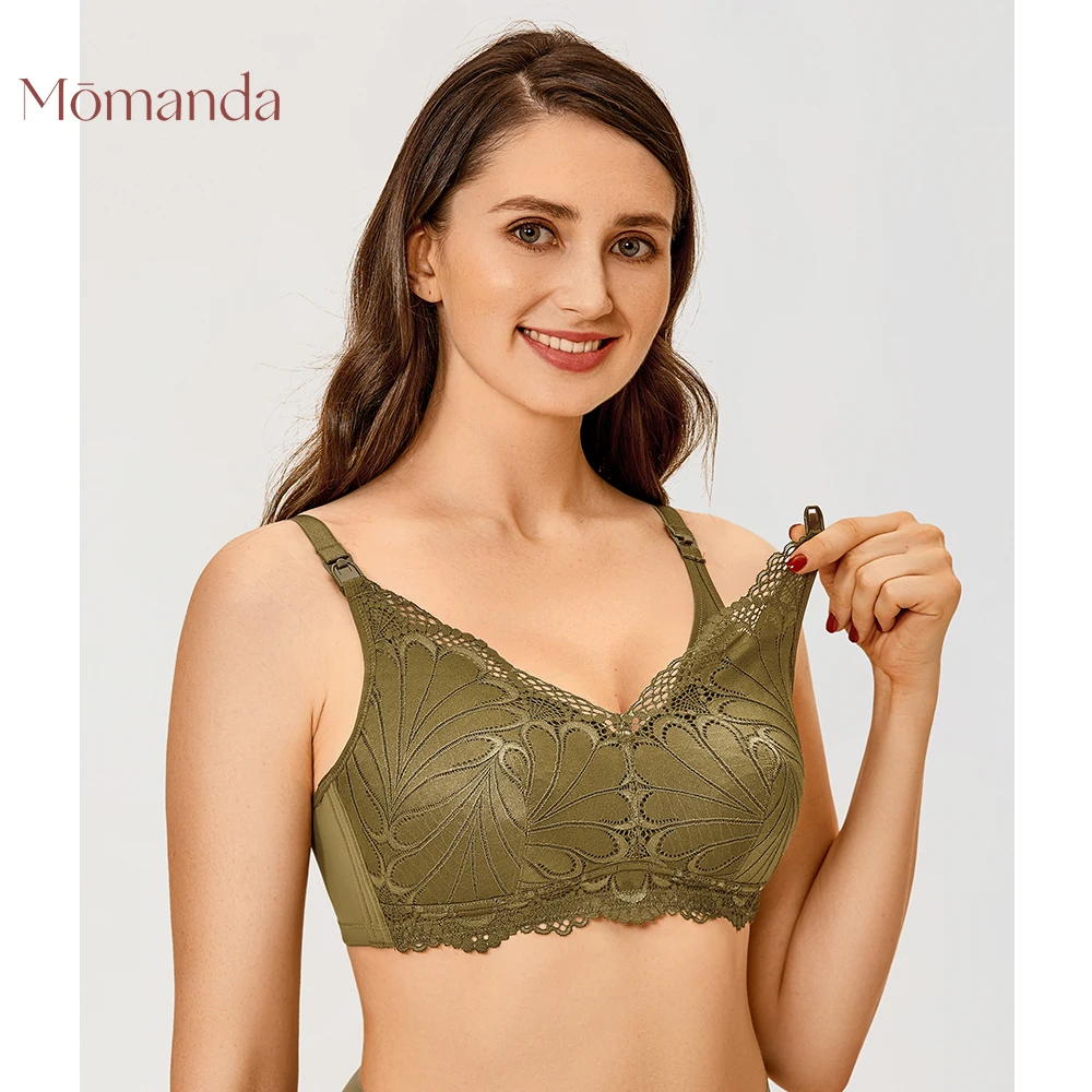 MOMANDA Lace Nursing Bra Wirefree Padded Breastfeeding Maternal Support Maternity Bralette For Pregnant Women Plus Size Lingerie