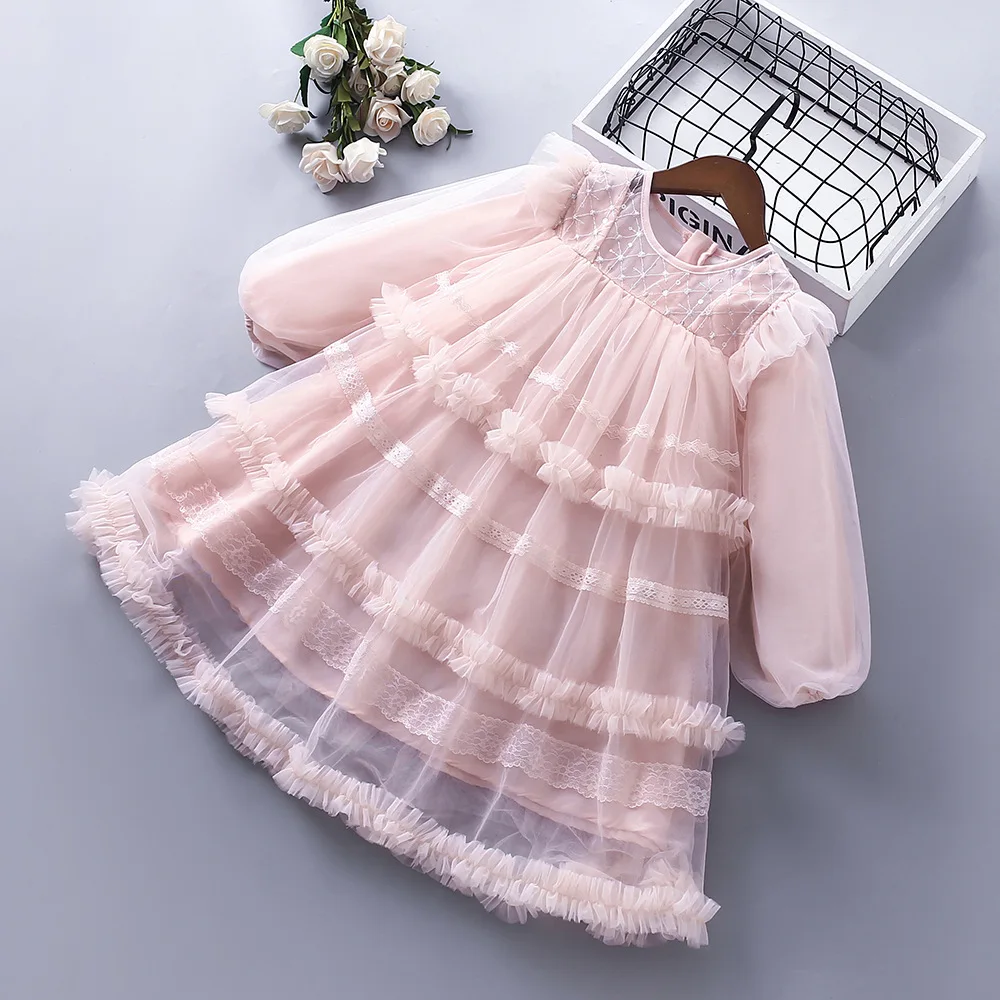 Spring and Autumn New kids dresses for girls clothes Children's Mesh Dress Long Sleeve Gauze