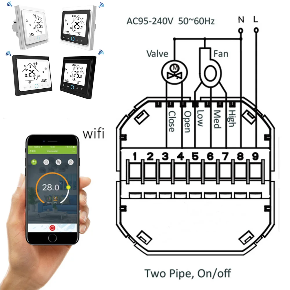 Qiumi Smart Wifi Thermostat Temperature Controller Intelligent Air Conditioning Programmable Temperature Controller with 2-tube