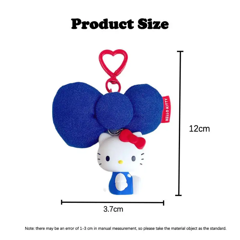 Hello Kitty Denim Bow Keychain Bag Pendant Cartoon Car Key Hanging Decor Daily Accessory Gift view 6