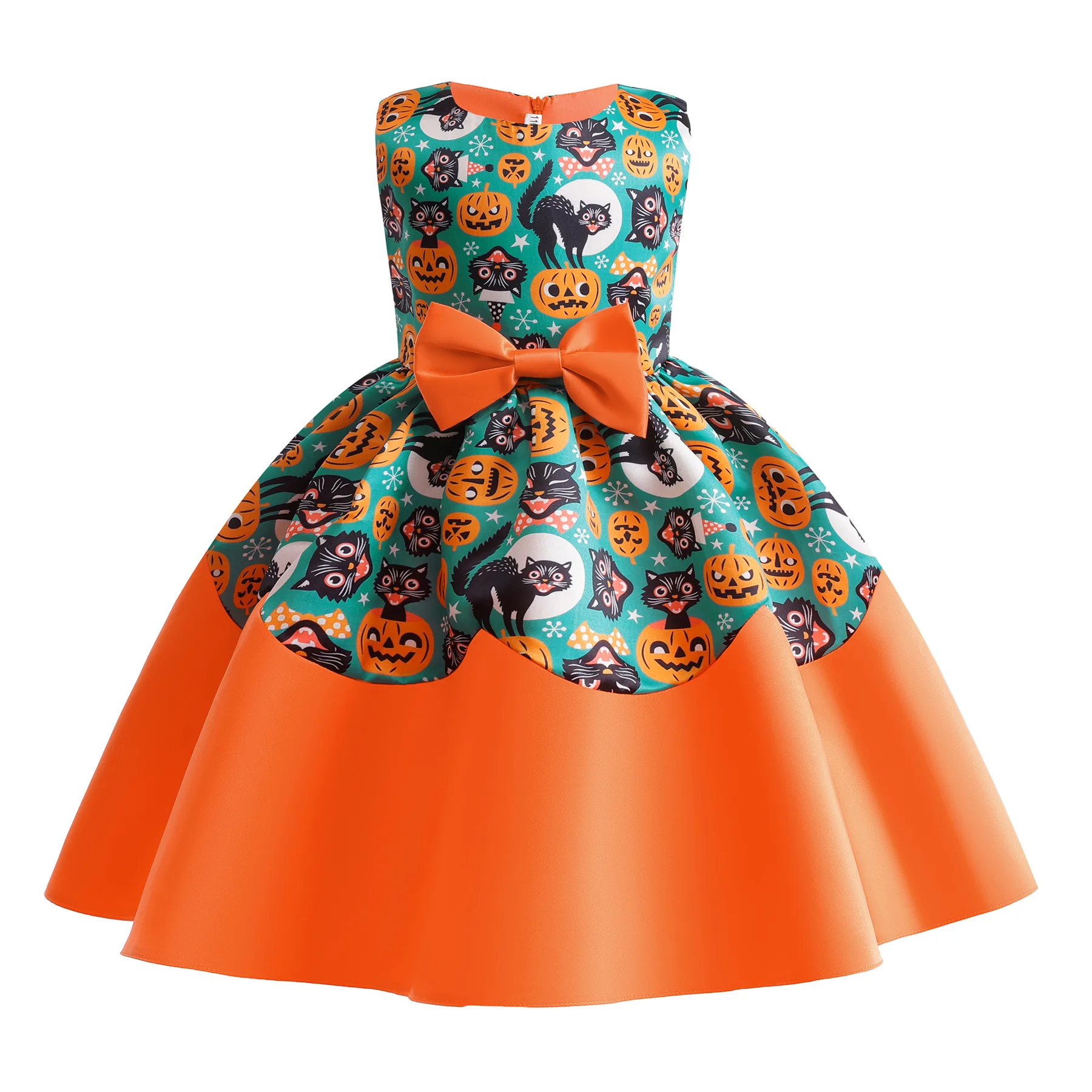 

HETISO Pumpkin Printed Summer Dress Cotton Sleeveless Casual Children's Clothing Kids Halloween Wear платье для девочки 6 8 10