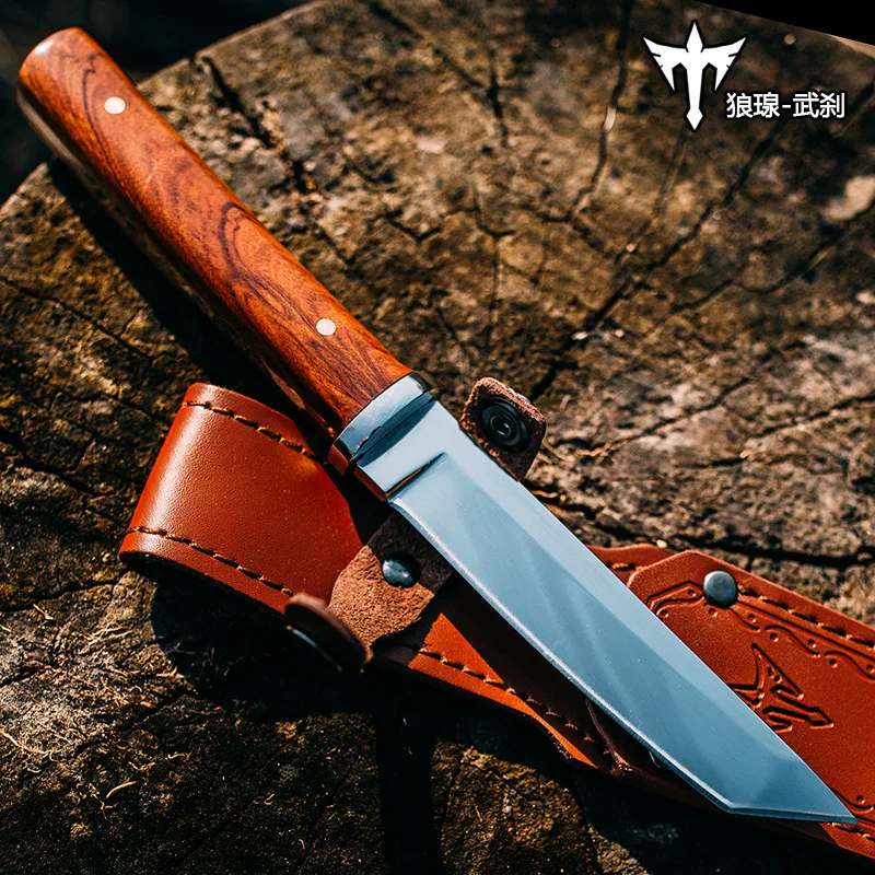 

Outdoor Field Camping Knife 440C Blade Rosewood Handles Tanto Blade Self-defense Survival Tactics Straight Knives Military Tools