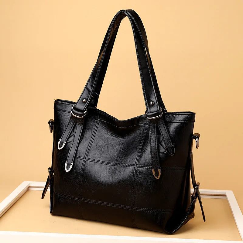 Women's bag new texture shoulder bag large capacity fashionable splicing handbag anti splash tote bag