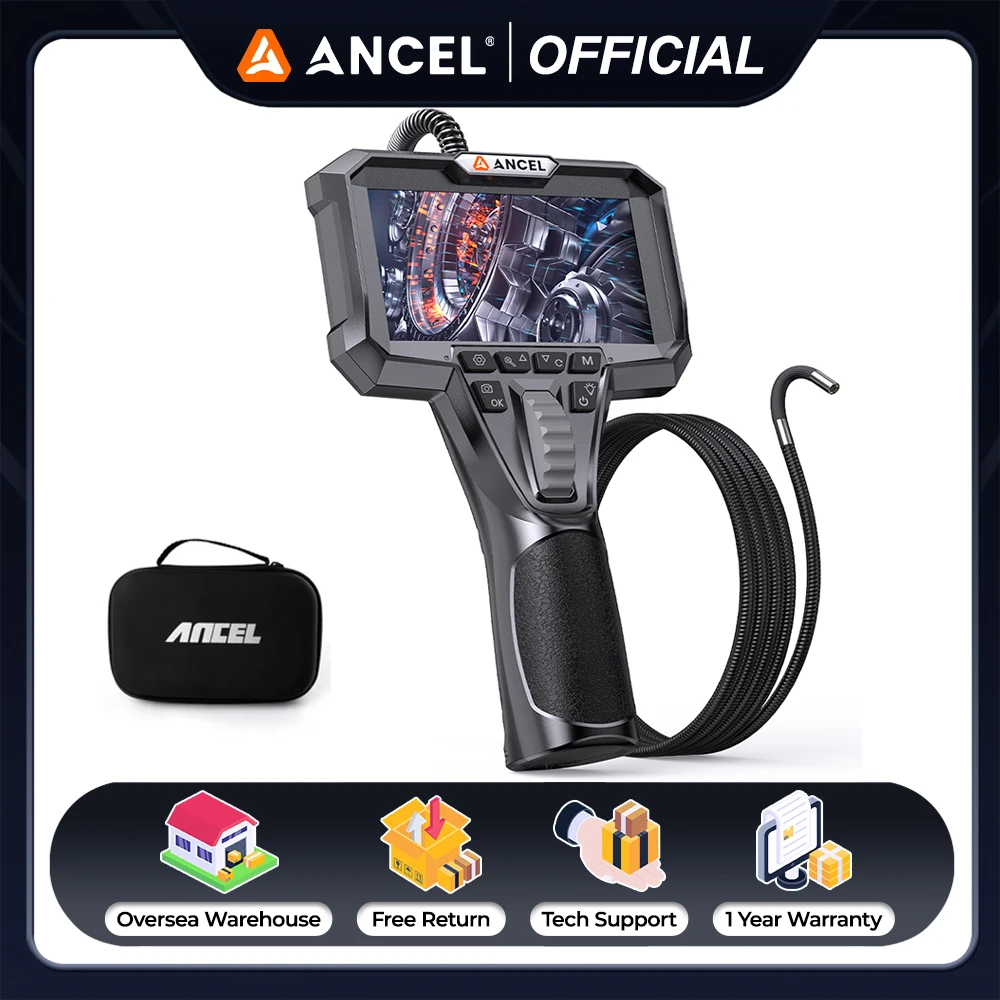 

ANCEL AN301 Industrial Endoscope Camera with Light IP67 Waterproof 4.3" Screen Two-Way Articulating Inspection Borescope Camera