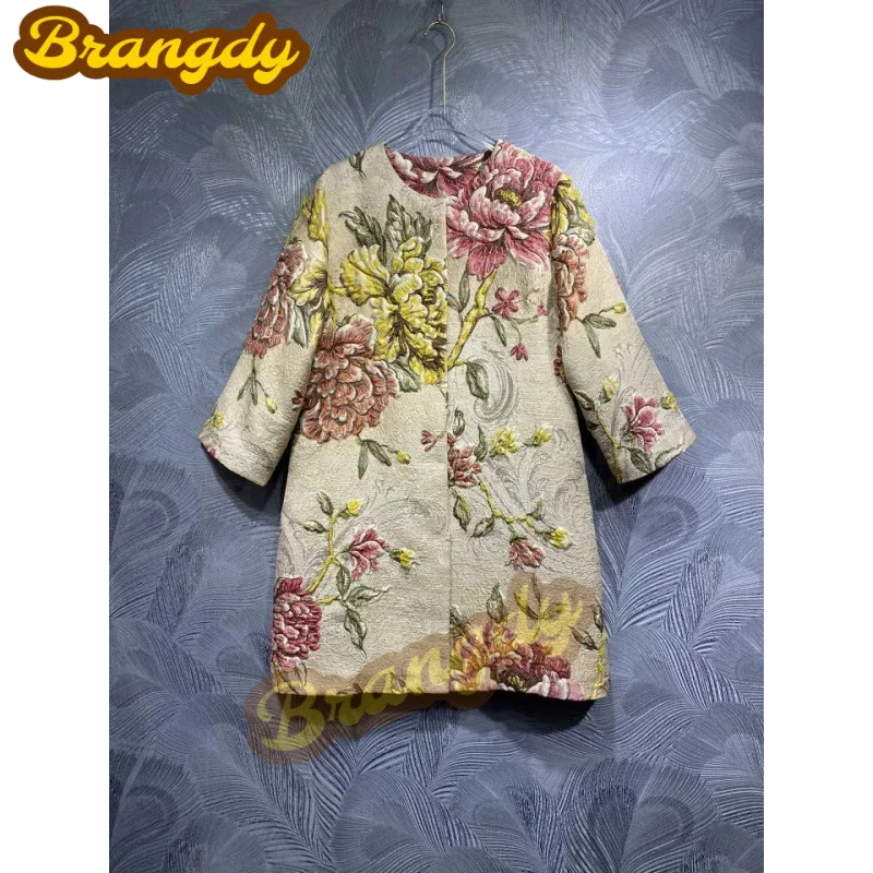 

Brangdy Luxury 2025 Spring New round Neck Jacquard Beaded Coat