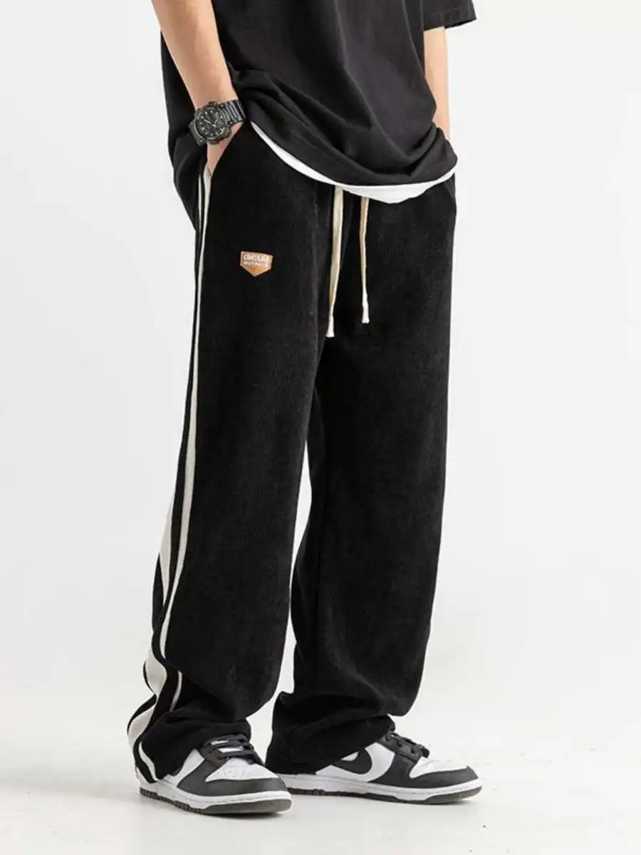 

Мужские весенне-осенние хлопковые брюки с боковыми краями, повседневные прямые брюки в полоску, длинные брюки Thiened Fce с эластичной резинкой на талии