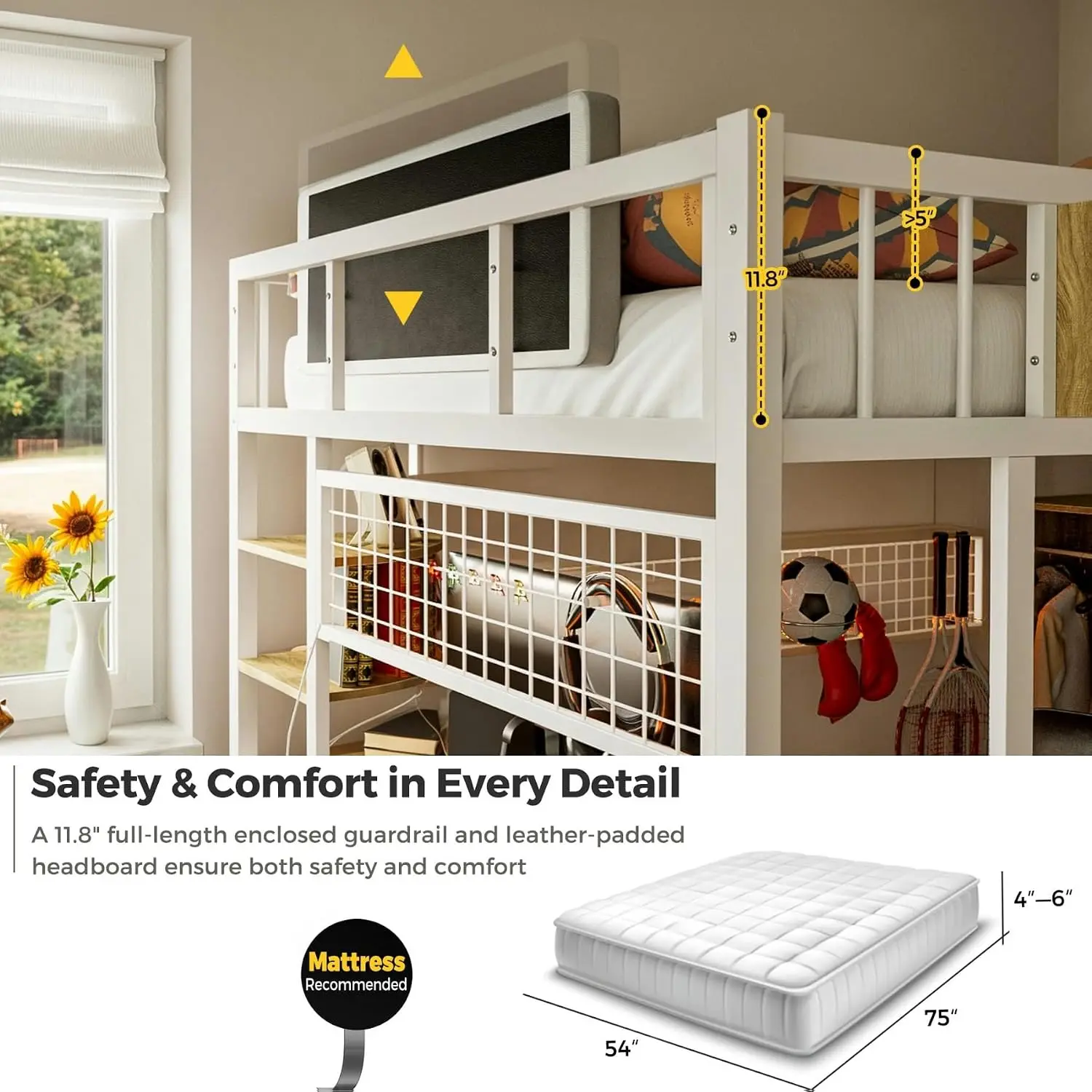 Full-size loft bed details