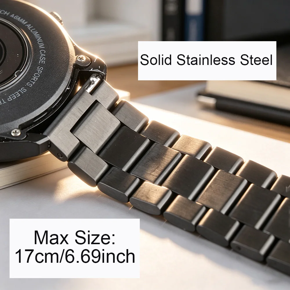 22/20mm Solid Three Bead Stainless Steel Strap For Huawei Watch GT 2 2e 3 4 5 6 Pro Bracelet Xiaomi Watch S 3 4 5 6 7 Color Band