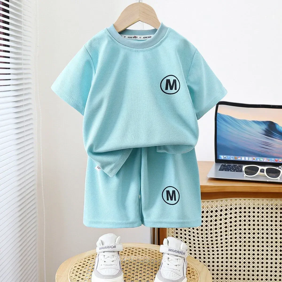 Kids Summer New Casual Solid 2pcs Breathable T-shirts+Pants Suits Toddler Baby Boys Girls Outfits&Pajamas Sets Children Clothes