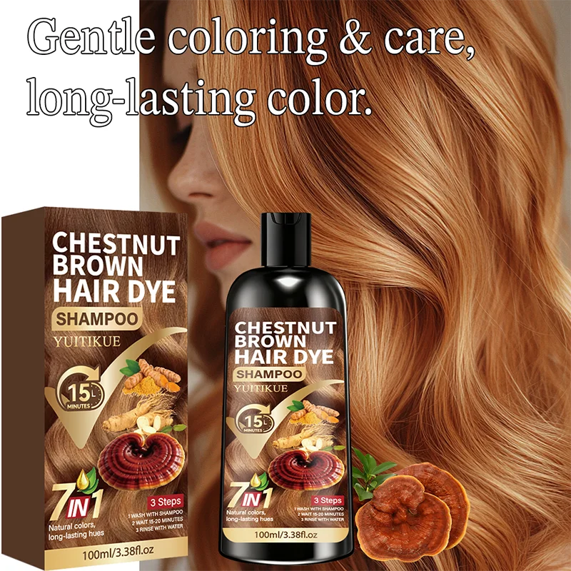 YUITIKUE Hair Dye Shampoo Chestnut Brown Natural Look Gray Coverage Quick Application