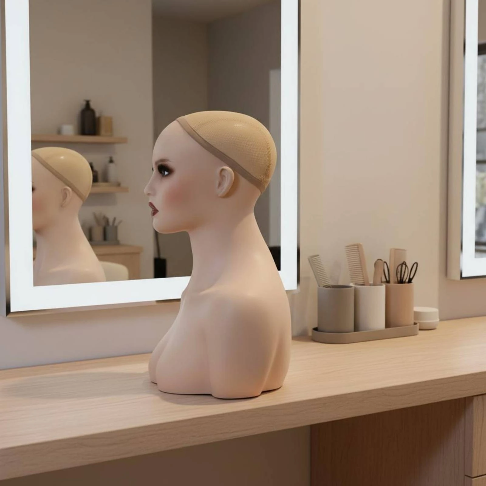 肩付きマネキンヘッドリアルな顔面ヘアピースディスプレイヘッドアクセサリーディスプレイバスト磨き上げられたソリッドタイプ