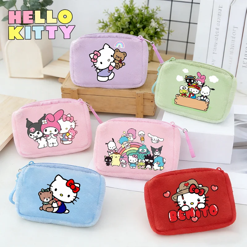 Porte-monnaie Hello Kitty, motif dessin animé, portefeuille imprimé anime, mini sacs à monnaie mignons pour femmes, sac à monnaie Kawaii, cadeaux de fête tendance, pochette de rangement