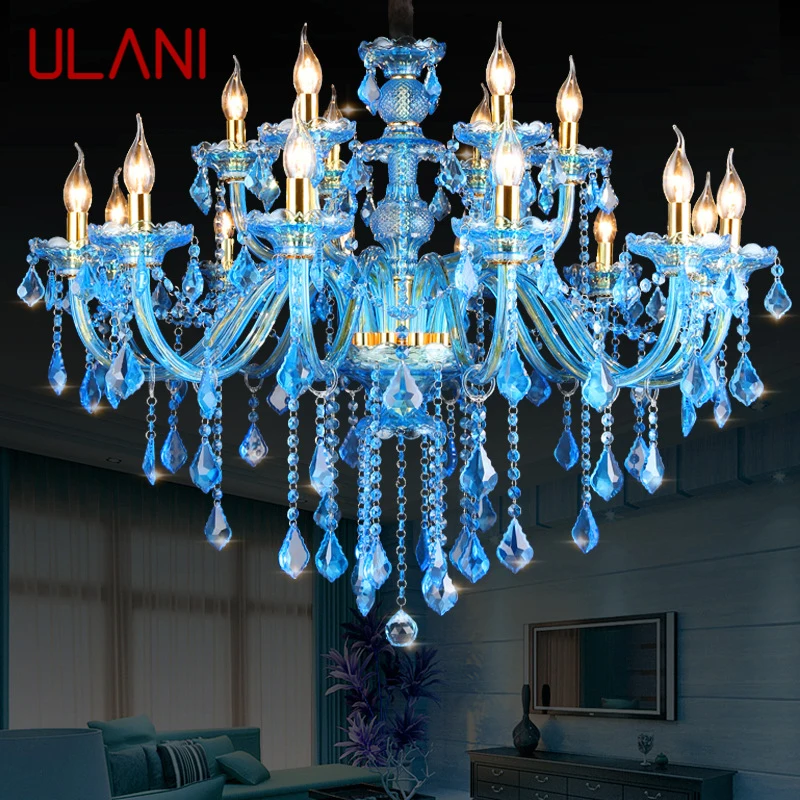 

ULANI Blue Style Crystal Pendent Lamp European Candle Art Lamp Living Room Restaurant Bedroom Net KTV Chandelier