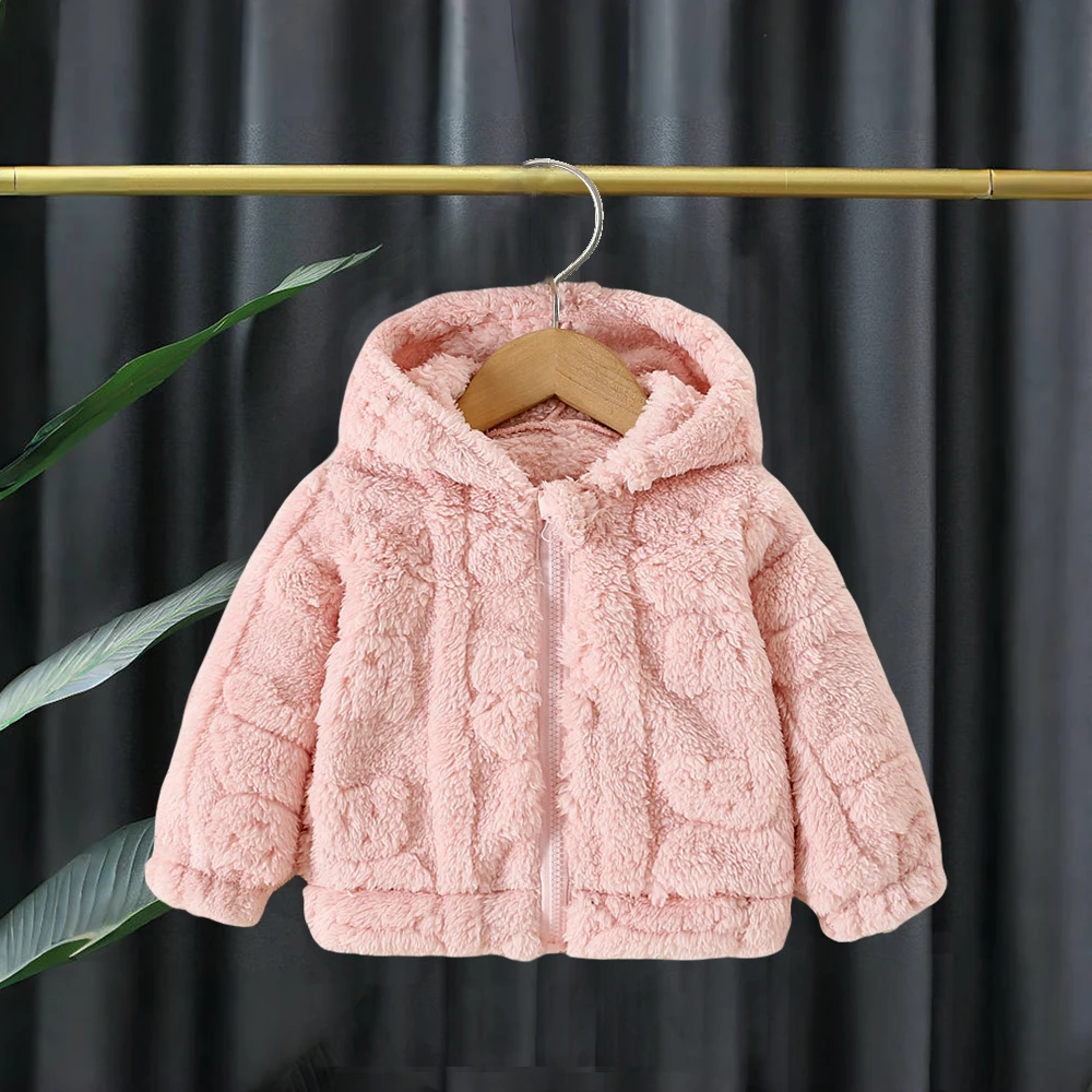 Baby Girl Coat Winter Solid Colour Lambswool Hooded Long Sleeve Girls Coat Cute Girls Warm Clothing