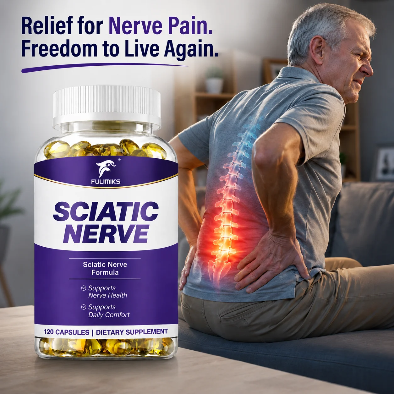 Sciatic Nerve Supplement Formula,with R-Alpha Lipoic Acid, Acetyl-L-Carnitine & Benfotiamine, Vitamin B12 for Nerve Brain Health