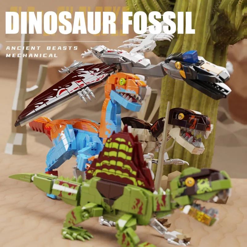 Jurassic Dinosaur World Dino Fossil Building Blocks Quetzalcoatlus T-rex Therizinosaur Dimetrodon Model Bricks Toys For Children