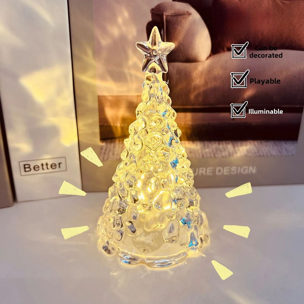 Christmas Decoration Ambiance Light Colorful Five-pointed Christmas Tree Transparent Bedside Table Nightlight