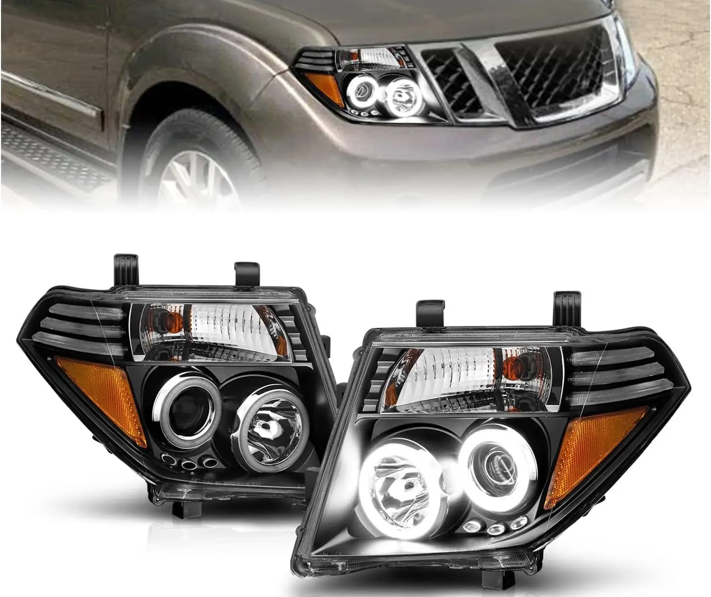 

Черные фары проектора Xtreme LED Halo для Nissan Frontier/Pathfinder — со стороны пассажира и водителя