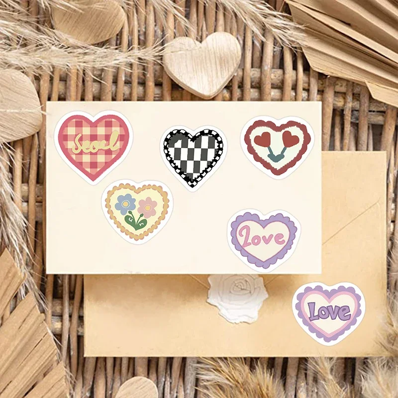 10/30/100PCS Grid Heart PVC Sticker Aesthetic Children\'s Korean Decoration Scrapbooking Stationery School Supplies for Kids