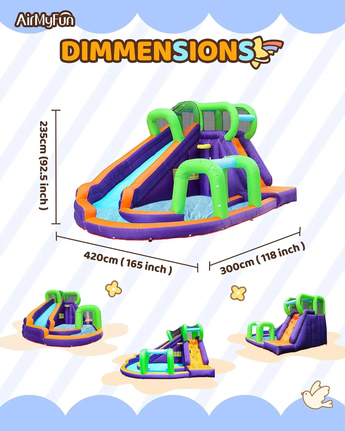 Maison de rebond gonflable à toboggan aquatique pour enfants avec souffleur. Château gonflable d'arrière-cour familial avec tunnel de porte amusant, mur d'escalade, Lo