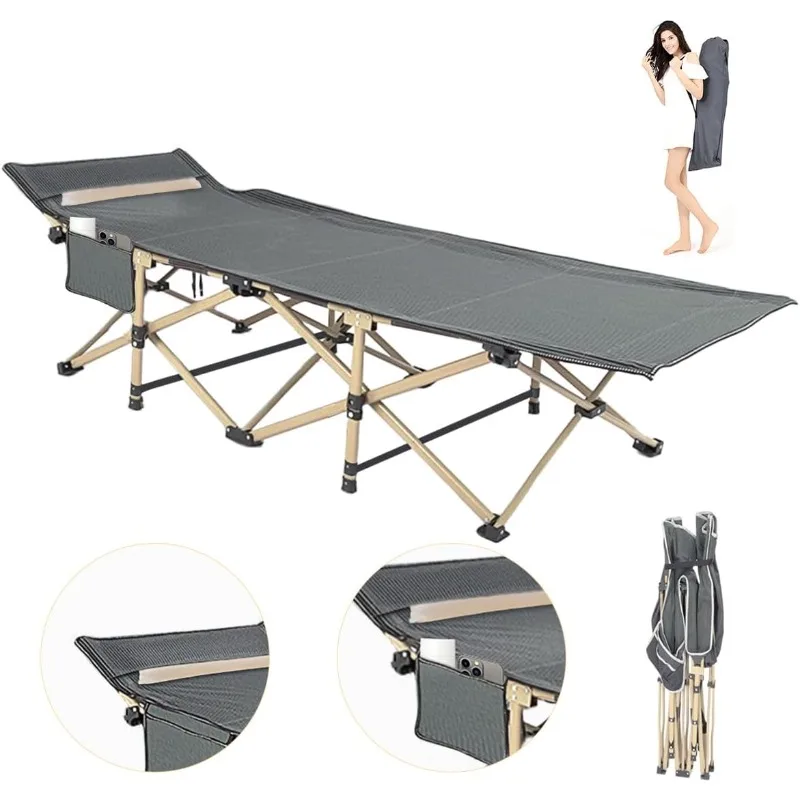 

Camping Cots for Adults Comfortable Breathable Material with Pillowcase, Foldable Camping Cot for Sleeping with Reinforced