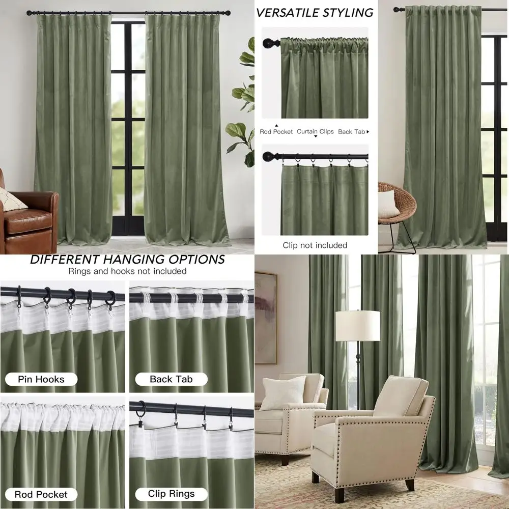 

Бархатные шторы Sage Green 96 для гостиной, затемнения комнаты и теплоизоляционные с мягким бархатом и плиссированным дизайном