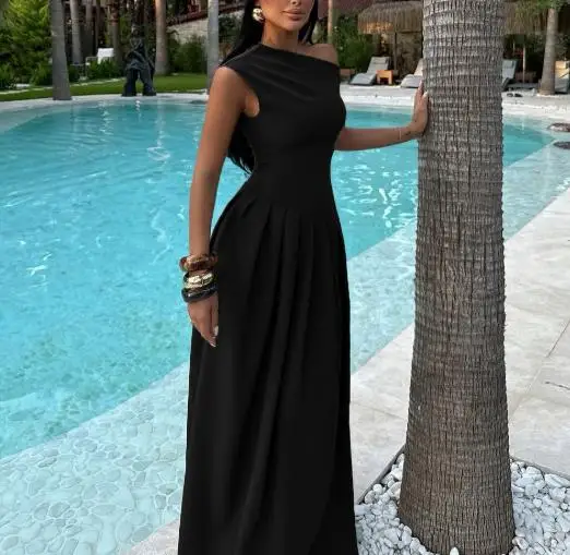 

2026 Summer Women's Elegant Off Shoulder Evening Dress Temperament Commuting Beach Style Women Sexy Vacation Maxi Dresses