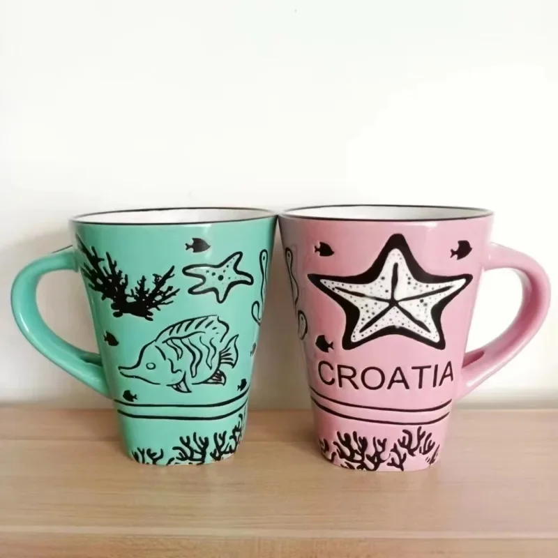 Cute Cartoon Hand-painted Cat Ceramic Mug, Large Capacity Drinkware, Girlfriends, Birthday Gift, Home, Lovers, Coffee Cups