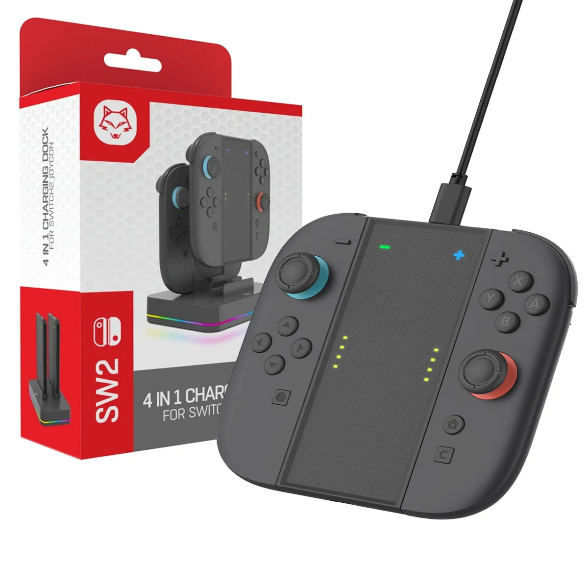 REMANK Charging Dock 4-in-1 For Nintendo switch 2 Joycon Charging Grip For Switch2 Controller Charger RGB Light Charger Station