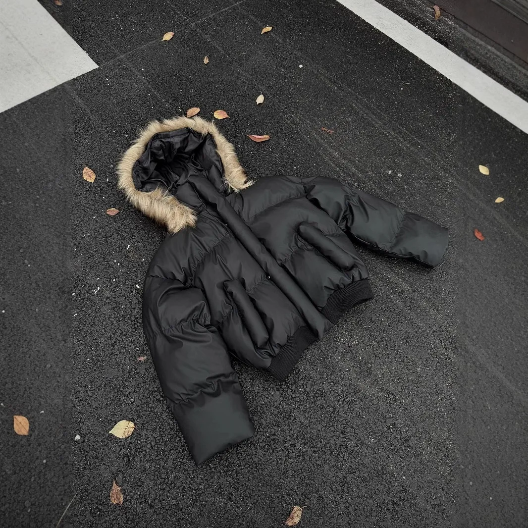 Manteaux à capuche pour hommes, Parkas courts et solides, vestes avec poches, fermeture éclair, col en fourrure, manches longues, épais, coupe ample, décontracté, automne hiver 2025