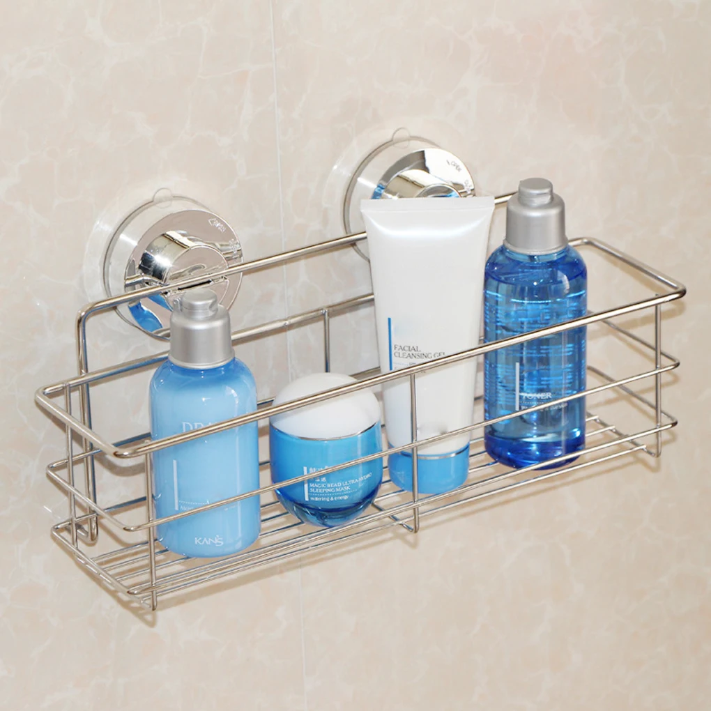 Stainless Steel Storage Bracket Suction Cup Deep Bath Wall Shelf Shampoo Shower Gel Bathroom Holder