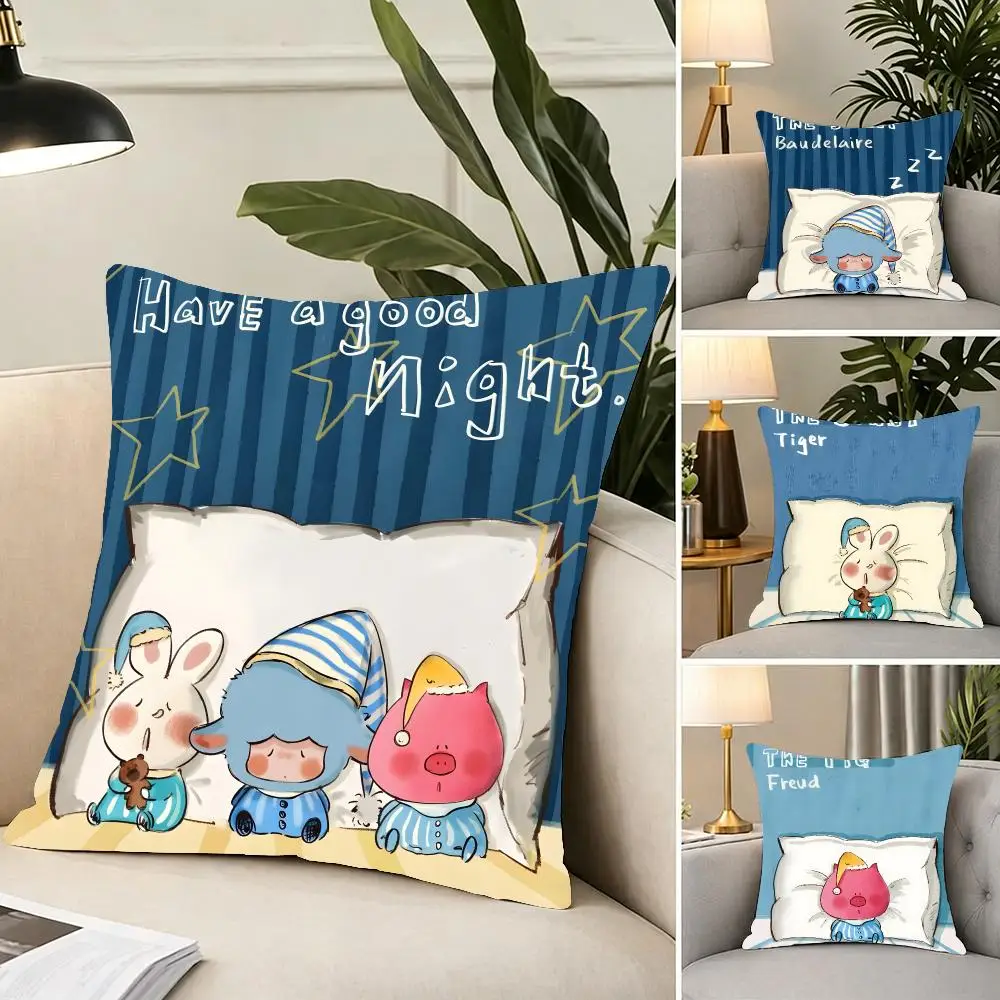 Cozy Pastel H-Have A Good Good Night Cushion Cover Portable floor cushion for travel Yoga Minimalist text 2way tricot