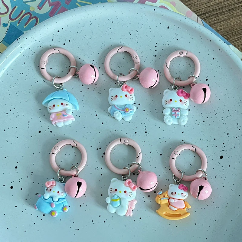 Llavero con colgante de mochila Sanrio HelloKitty, figuras de acción de Anime, llavero pequeño de pareja de dibujos animados de resina, decoración DIY, 1 unidad