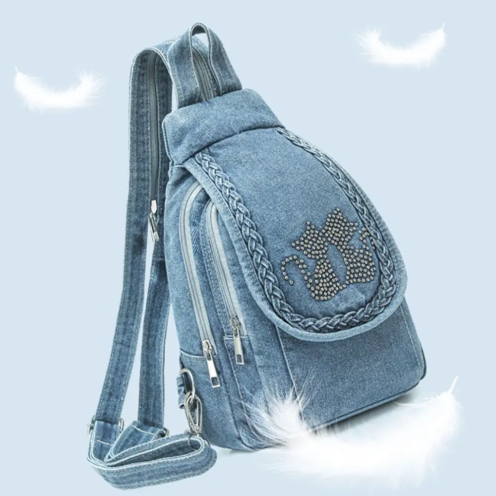 Denim Fabric Denim Backpack Multi-Functional Large Capacity Denim Messenger Bag Dual-Use Design Mini Size Denim Travel Bag