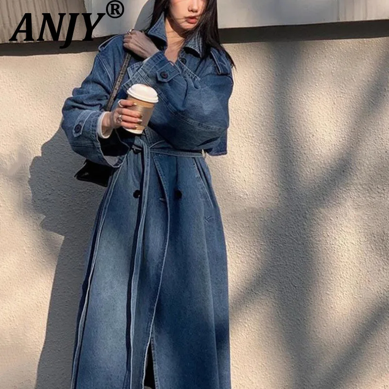 

ANJY осень-зима новый женский модный нишевый элегантный темпераментный джинсовый плащ свободный повседневный уличный ветровка A15149