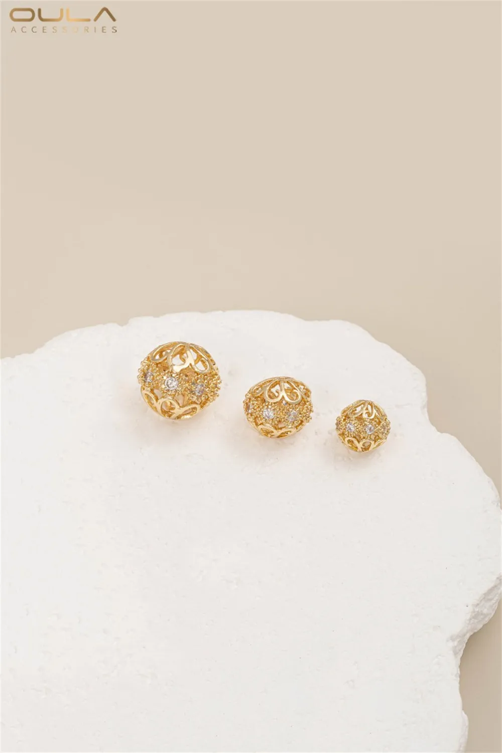 14K Gold-plated Zircon Flower Ball Interlocking Beads Handcrafted Diy Flower-shaped Round Ball Loose Bead Bracelet Jewelry Beads