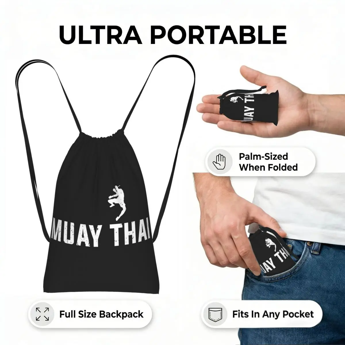 Muay Thai Gloves Thailand Boxing Fighter College Drawstring Backpack Sports Gym Bag Lightweight Foldable Storage Drawstring Bag