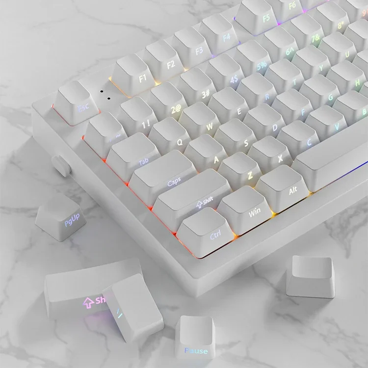 

Keycaps Pure white side engraved keycaps Transparent PBT Original factory height Dahl You wooting wolf road 84 keycaps