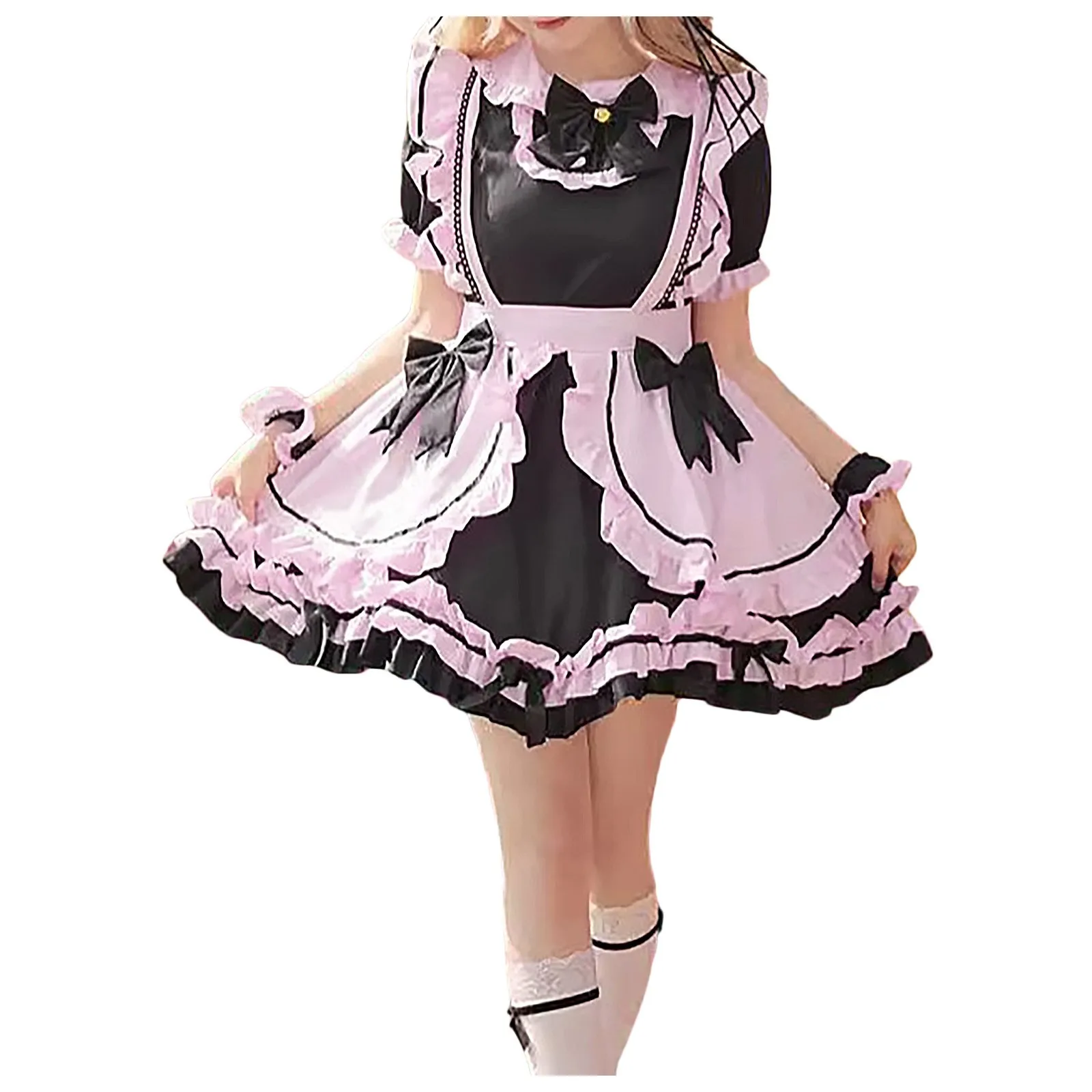 

Anime Gothic Lolita Dress Short Sleeve Kawaii Bow Maid Party Dresses Cosplay Cats Girl Harajuku Cute Pink Ruffles Black Femme