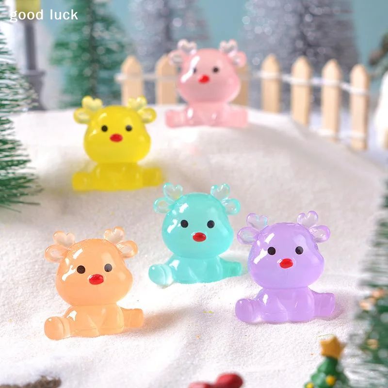 AnswerCartoon Christmas Luminous Sitting Elk Resin Crafts Cute Elk Miniature Figurines Mini DIY Deer Statue Home Car Decor