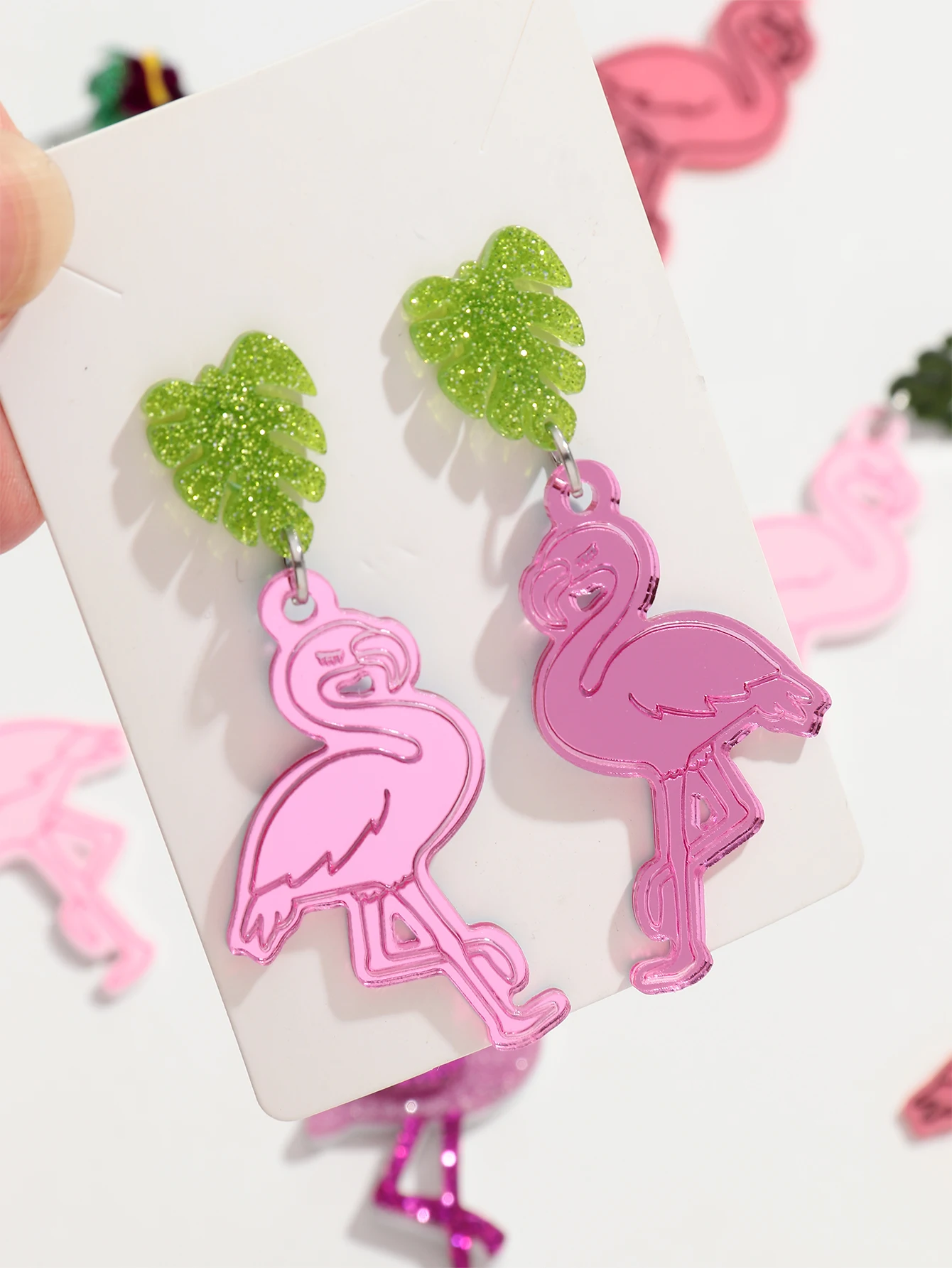 بريق الاكريليك الوردي فلامنغو الطيور إسقاط أقراط للنساء لطيف الراتنج فلامنغو الأقراط الطويلة مجموعات 2026 مجوهرات الأزياء #5