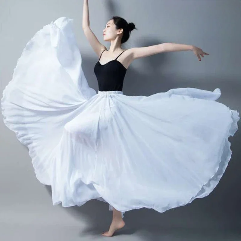 

Women Dancewear 720° Full Circle Flared Chiffon Skirt High Waist Red Ethnic Dance Skirt for Belly Dance Folk Stage Performances