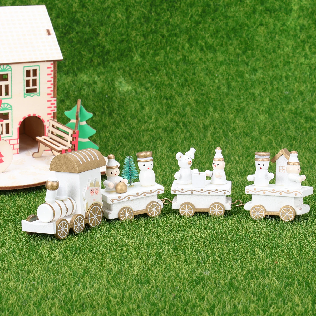 

Toddler Christmas Gifts Mini Desktop Ornament White Bamboo Wooden Cartoon Train Xmas Ornaments