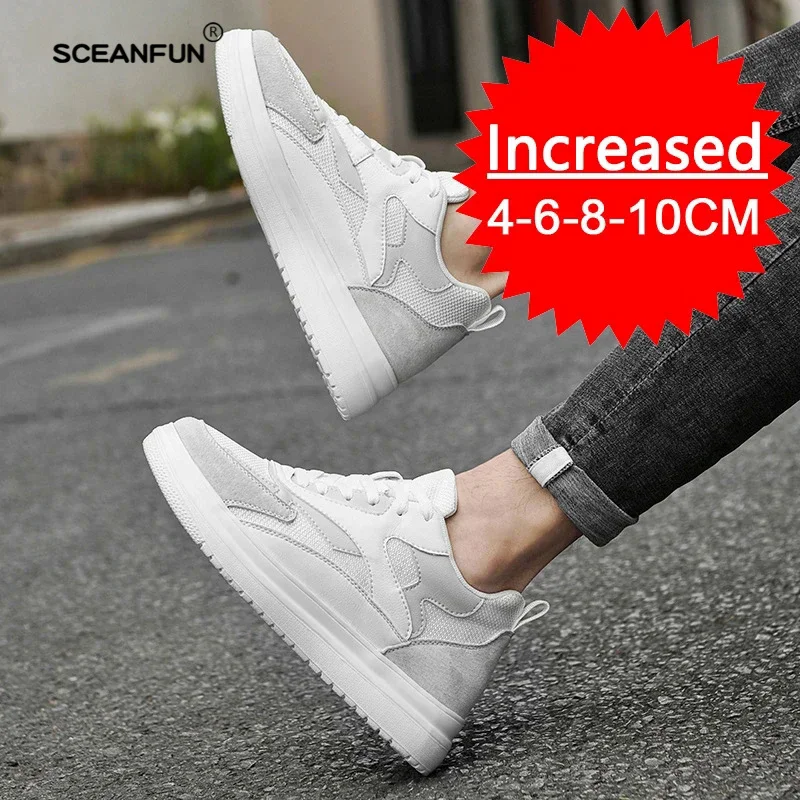 New men trendy leather sneakers elevator shoes invisible breathable heightening luxury 8cm MEN'S casual fashion Light sneakers