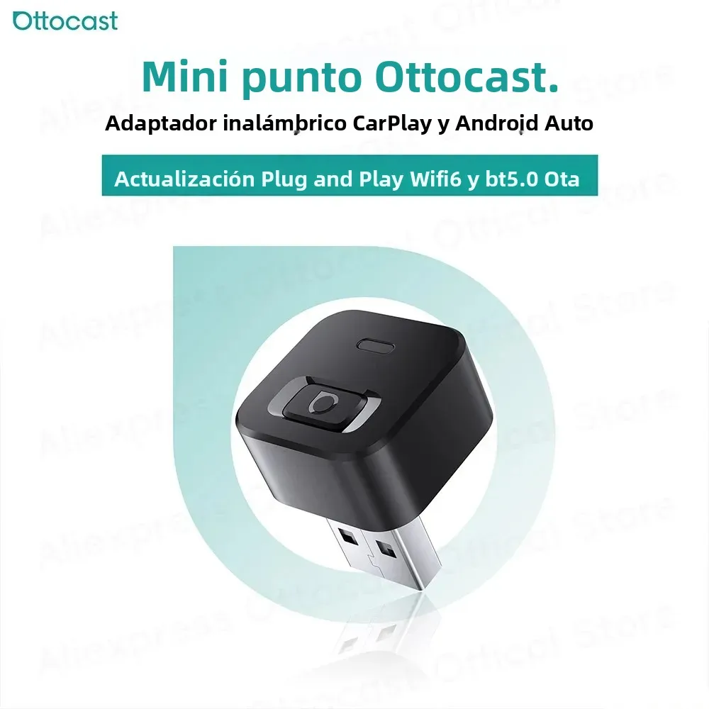 OTTOCAST Mini Dot Cube Wireless CarPlay Android Auto Adapter 2 in 1 USB AI Car Accessories for Totoya VW Benz Chevrolet Hyundai