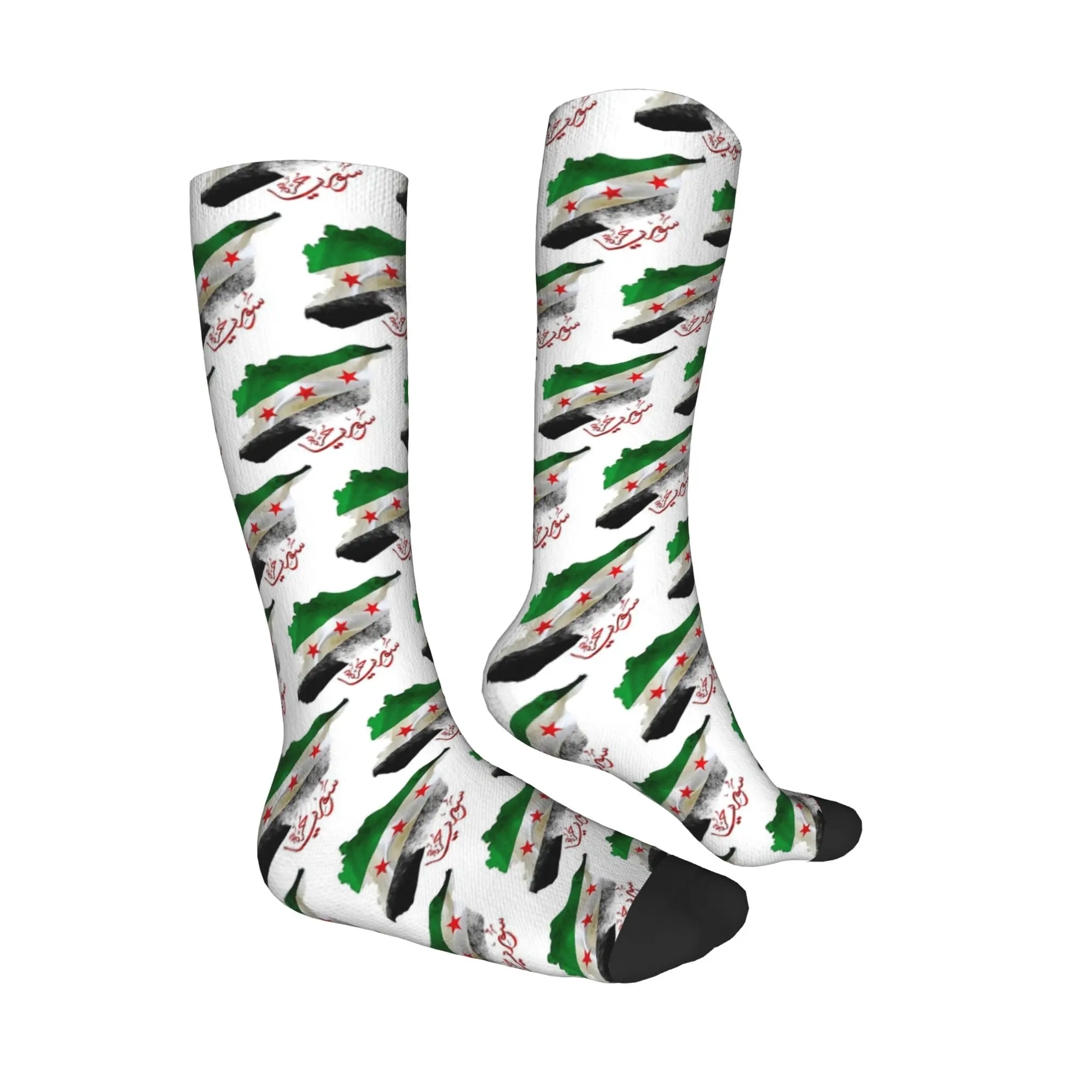 クルーストッキング シリア革命旗地図 シリア独立 カリグラフィーソックス 原宿風 クレイジーヒップホップ ロングソックス アクセサリー