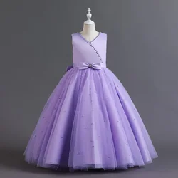 New Kids Wedding Dresses Elegant Beading Girls Princess Long Gown Children Christmas vestidos infantil 8 10 12 14 Years