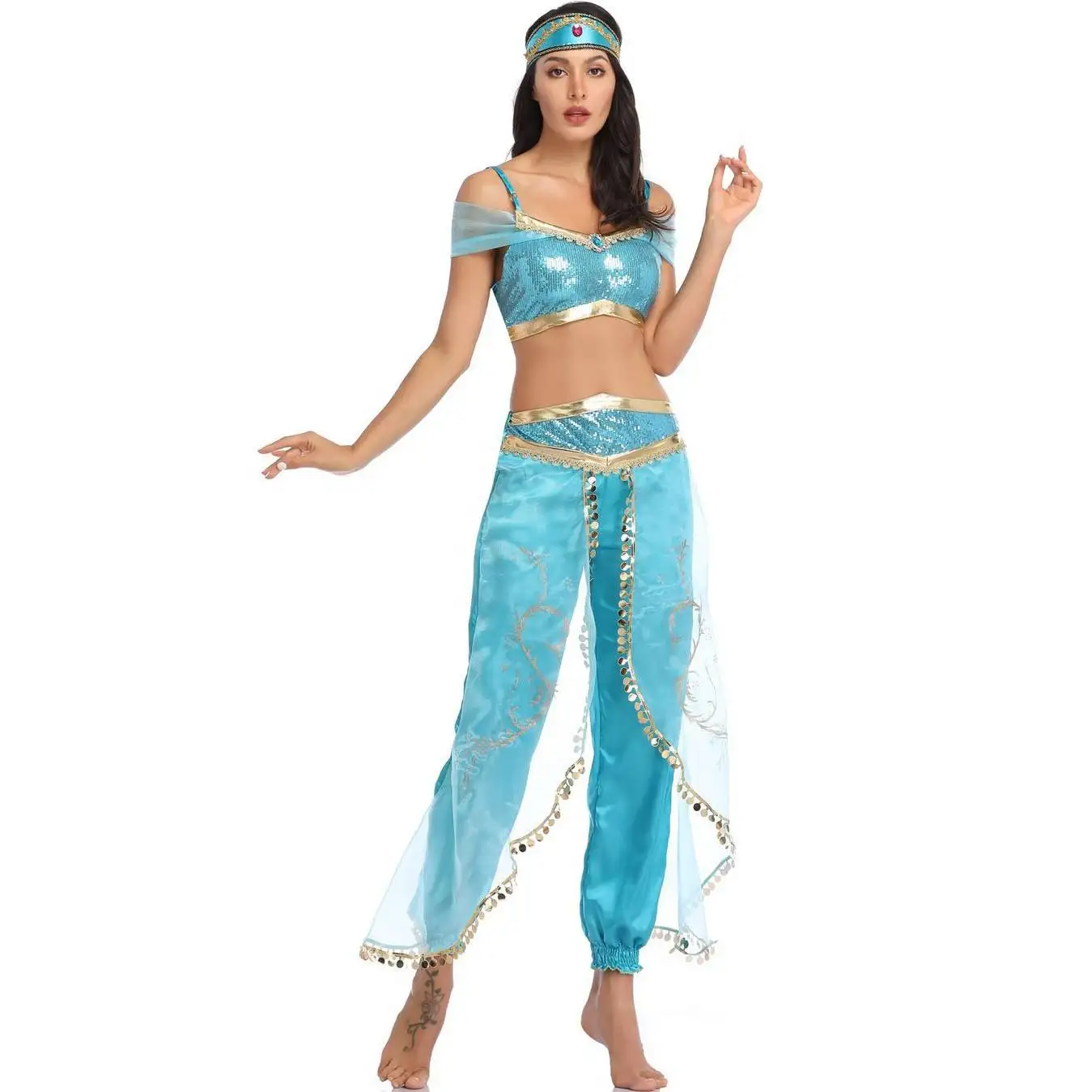 

Aladdin Jasmine Princ loween Costume Women's Dancewear Fairy T Theme Stage Performance Clothing Adult Size