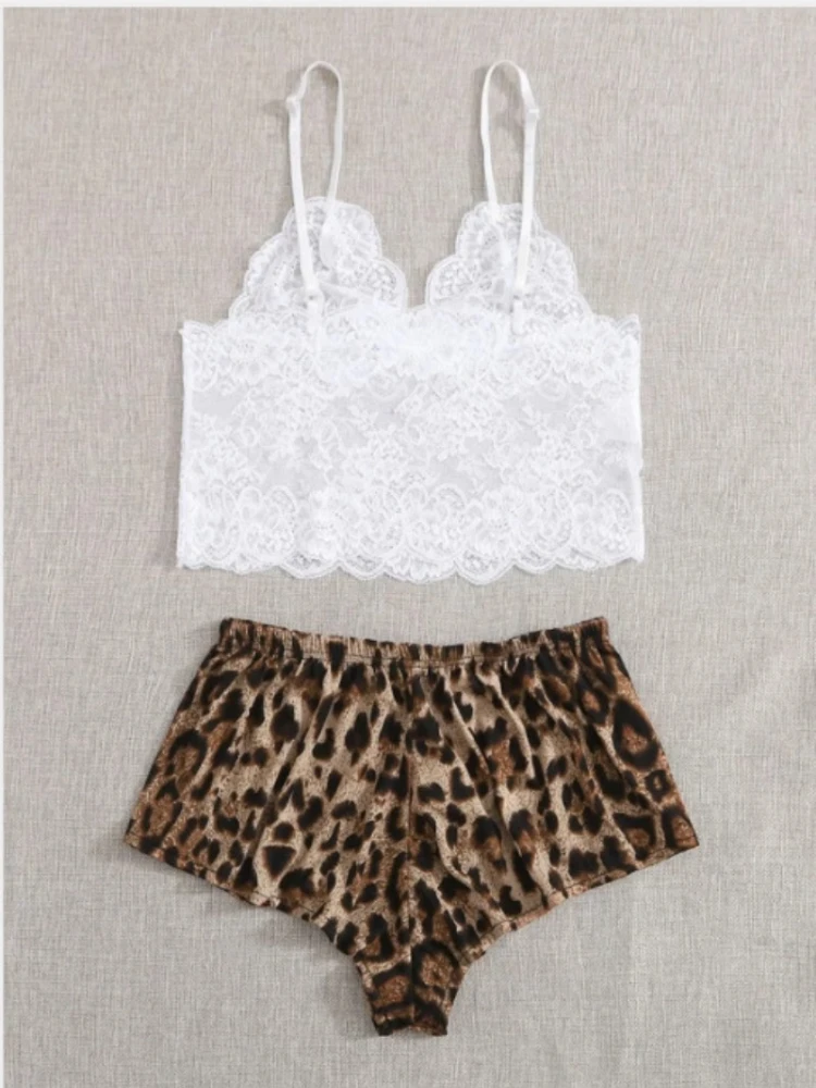 مثير بيجامة السراويل السيدات الملابس جوفاء التدريجي الرسن الأعلى ليوبارد طباعة السراويل مثير دعوى مثير ارتداءها الملابس الداخلية الكبار زي